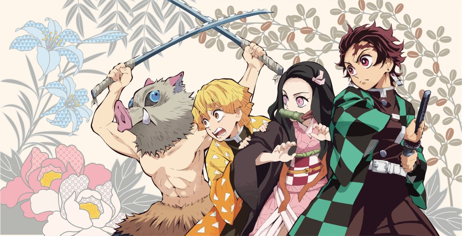 demon-slayer-kimetsu-no-yaiba characters in fighting positions beginners guide to demon slayer review by otherworlds